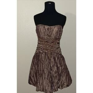 VTG Sue Wong Nocturne Beaded Cocktail Dress Bronze Strapless 80s Evening Glam